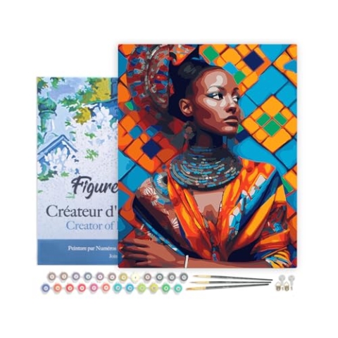 Figured'Art Malen Nach Zahlen Erwachsene Mit Rahmen Traditionelle afrikanische Schönheit - Paint by Numbers Basteln DIY Bastelset 40x50cm - Leinwand gespannt auf Holzrahmen