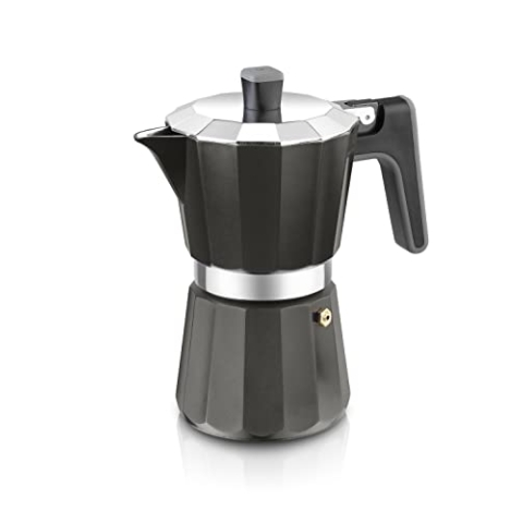 BRA Perfecta Black | Italienische Induktionskaffeemaschine, Aluminium, Fassungsvermögen 12 Tassen, schwarze Farbe