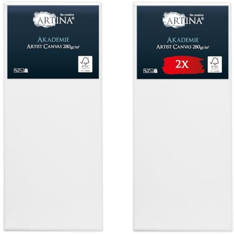 Keilrahmen Leinwand zum Bemalen 60x140 cm – Artina FSC® 2er Set bespannte Keilrahmen Leinwände zum malen für Acrylfarben Canvas 100% Baumwolle – Acryl Leinwand Rahmen