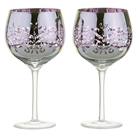 ARTLAND - 2er-Set filigrane Gin-Gläser - Fliederfarbene galvanisierte Gläser, verspiegelte Silberoberfläche, verpacktes Gin-Geschenkset