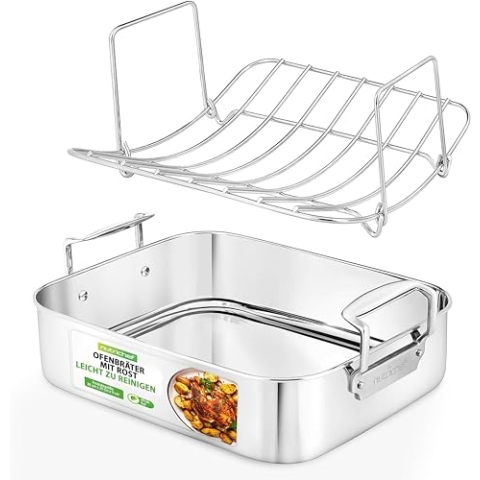 NutriChef Bräter, 38x29.5cm- Bräter mit Deckel- & Breitem Griff, Schmortopf- für Backofen & Spülmaschinen geeignet, Ideal für Zarten, Braten, Tiefe Gerichte & Mehr