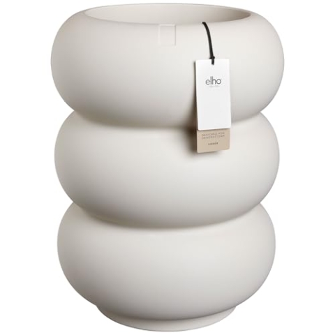 elho Amber Roll High 43 - Blumentopf für Innen und Außen - 100% Recyceltem Plastik - Ø 43 x H 58 cm - Weiß/Leinenweiß