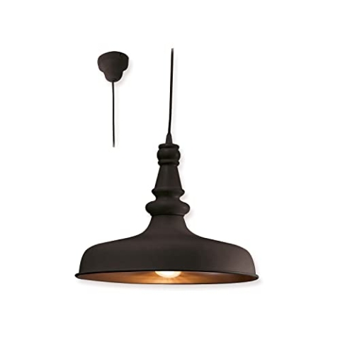LOBERON® Hängelampe Camryn, Eisen, Mangoholz, H/Ø ca. 29/40 cm, E27, max. 40 Watt, A++ bis E, schwarz
