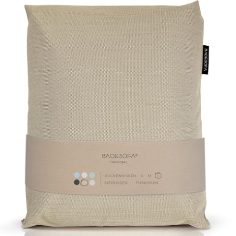 BADESOFA® Badewannen-Kissen L | Premium-Qualität | Bequemes Wannen-Kissen | Schnelltrocknend | Made in EU | Badewanne-Kissen waschbar | Bade-Kissen Beige | Zubehör für breite, hohe Badewanne