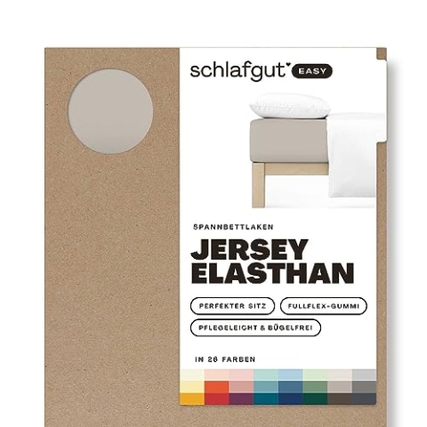 Schlafgut Easy Jersey Elasthan Spannbettlaken 180x200 bis 200x220 Sand Mid, Spannbetttuch aus superweicher Baumwolle mit Elasthan