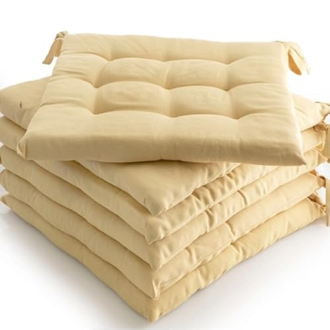 etérea 6er Set Sitzkissen Outdoor 40x40 mit Bändern - Stuhlkissen Beige für Gartenstuhl & Innenbereich - waschbare Sitzauflagen Gartenmöbel - 6 Stück Kissen 40x40 cm - Beige