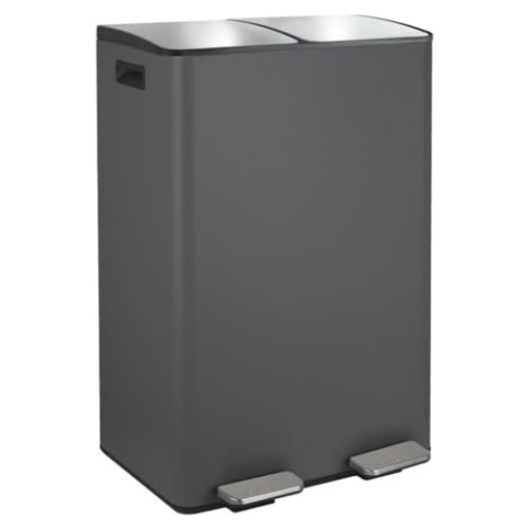 Spirella Mülleimer Mülltrennsystem 60 L (2x30 Liter) mit Inneneimer große Abfallbehälter Abfalleimer Treteimer Edelstahl Absenkautomatik - Grau