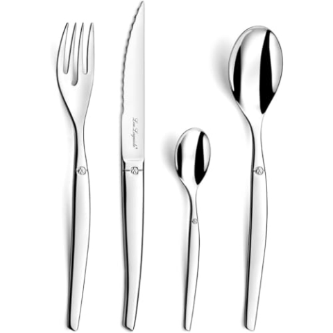 LOU LAGUIOLE - JET | Besteck Set 6 Personen | 24-teilig | Spülmaschinenfest | außergewöhnlicher Charme | Messer mit mikroverzahnter Klinge | Edelstahl glänzend | 18/0 Edelstahl