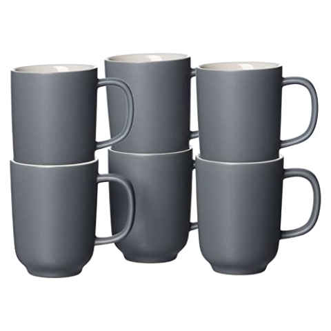Ritzenhoff & Breker Kaffeebecher Jasper, 6er Set, Grau, 285 ml, Steinzeug, Becher mit Henkel & Soft-Touch-Haptik, Matte Außenglasur