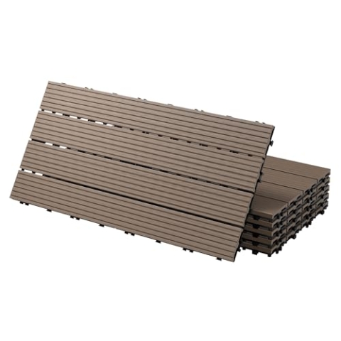 ECD Germany WPC Terrassenfliesen 60x30 cm/24 Stück=4m², Dunkelbraun, geriffelt, Holzoptik, Bodenbelag mit Klicksystem & Drainage, Terrassendielen Balkonfliesen, Klickfliesen für Terrasse Garten Balkon