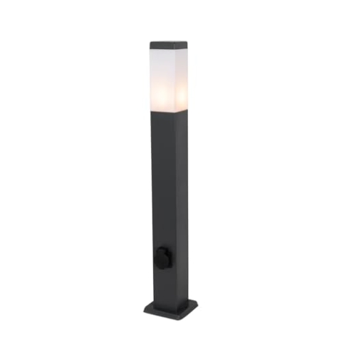 Qazqa - Modern Außenleuchte I Sockelleuchte Dunkelgrau 80 cm mit Fassung IP44 - Malios I Außenbeleuchtung - Stahl Länglich - LED geeignet E27