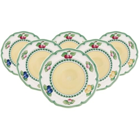 Villeroy & Boch French Garden Fleurence Frühstücksteller 6er Set, 21 cm, Dessertteller mit Früchte-Dekor, Premium Porzellan