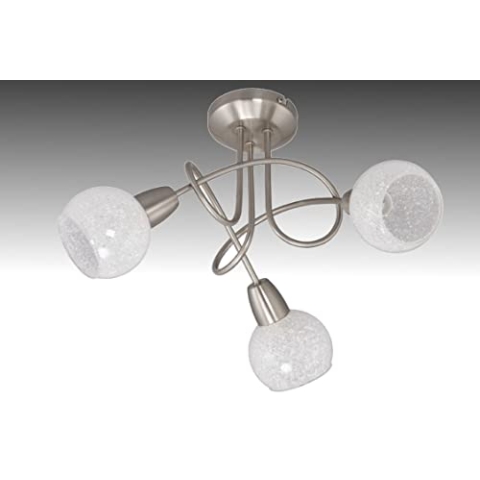 Trango 3-flammig 2076-32D Deckenleuchte *OLIA* inkl. 3x dimmbar LED Leuchtmittel 3000K warmweiß Deckenlampe in Edelstahl-Optik - Design Glasschirm Deckenstrahler, Wohnzimmer Lampe