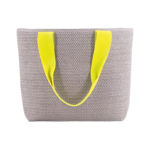 REMEMBER Korbtasche "Light grey" mit Druckknopf aus Papierstroh und Baumwolle