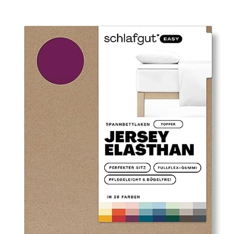 Schlafgut Easy Jersey Elasthan Topper Spannbettlaken 180x200 bis 200x220 Purple Deep, Spannbetttuch aus superweicher Baumwolle mit Elasthan