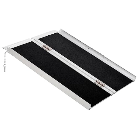HOMCOM Rollstuhlrampe 2-Fach klappbar 91 cm bis 270 kg Belastbar Aluminium rutschfeste Rampe Tragbar Auffahrrampe für Rollstuhl, Treppen, Zuhause, Stufen