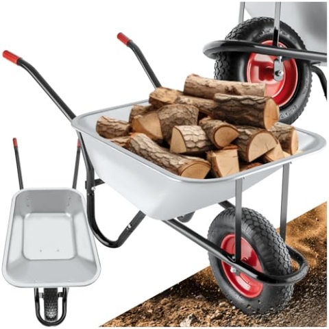 tectake® Schubkarre groß 100 Liter, Gartenschubkarre mit Luftreifen, Schubkarren mit verzinkter Wanne, Bauschubkarre, Reifen mit Stollenprofil, als Materialtransporter, Lastenwagen oder Gartenkarre