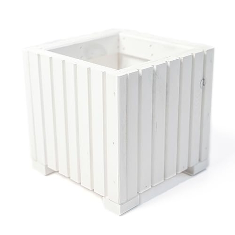 BOGATECO Blumenkasten aus Holz | Pflanzkasten | Blumentopf 25 x 25 x 25cm | Kräutertopf für zu Hause Garten Balkon Terrasse | Topf mit Kunststoffeinsatz | Imprägniert | Weiß