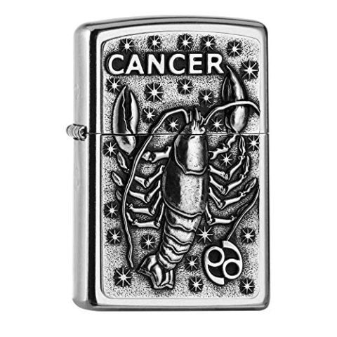 ZIPPO – Sturmfeuerzeug, Cancer, Emblem Attached, Street Chrome, nachfüllbar, in hochwertiger Geschenkbox