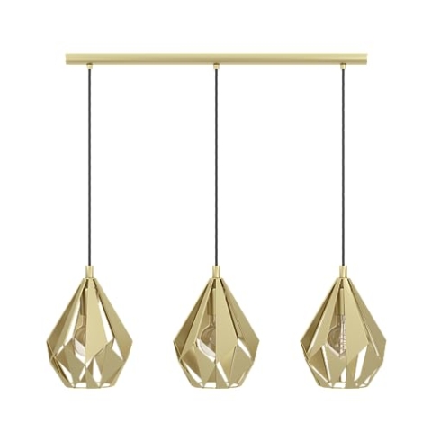 EGLO Pendellampe Carlton, 3-flammige Pendelleuchte über Esstisch, Hängeleuchte im Retro-Design aus Metall in Gold, Hängelampe mit E27 Fassung, L 80,5 cm