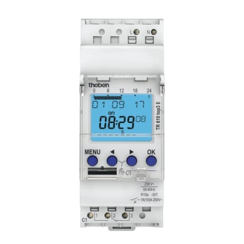 Theben 6100087 - TR 610 top3 E - Digitale Zeitschaltuhr - 1-Kanal - DIN-Schiene - 2 Module - Reimport-Version ohne Deutschen Support