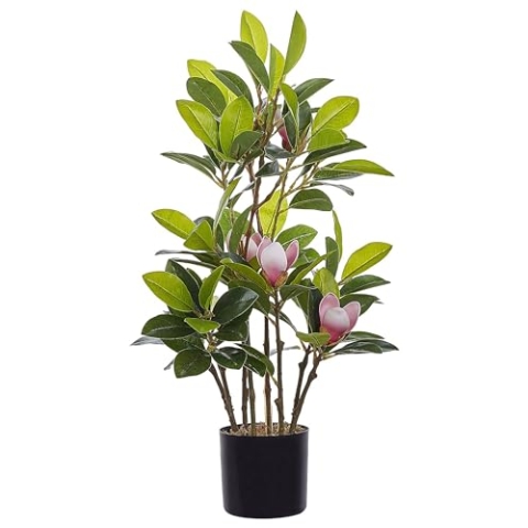 Beliani Dekorativer Magnolienbaum grün aus Kunststoff 70 cm im Blumentopf Magnolia