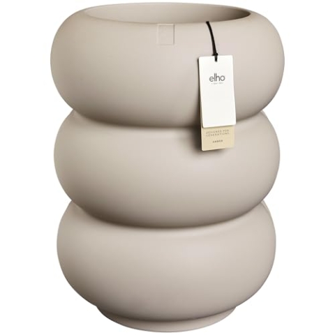 elho Amber Roll High 43 - Blumentopf für Innen und Außen - 100% Recyceltem Plastik - Ø 43 x H 58 cm - Beige/Balanced Beige