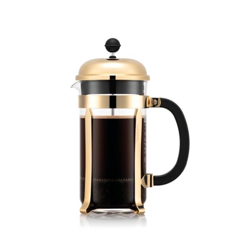 Bodum 1928-17 Chambord Kaffeebereiter 8 Tassen mit Metallrahmen, Edelstahl, Gold, 24 x 50 x 27.2 cm