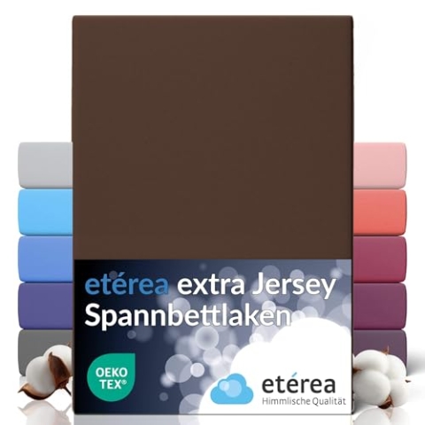 etérea Extra Jersey Spannbettlaken 240x220cm Dunkelbraun bis 35 cm Höhe - 100% Baumwolle Spannbetttuch Oekotex - Bed Sheets Leintuch Bettbezug für Boxspringbetten Bettlaken 240x220 cm Braun