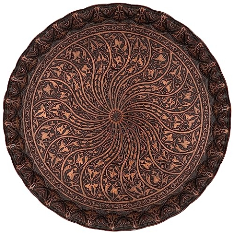 Alisveristime Türkisches Ottoman-Tablett für Kaffee und Tee, 30 cm, gewelltes Zamak-Tablett mit traditionellen Motiven, erhältlich in fünf Farbvarianten (Kupfer)