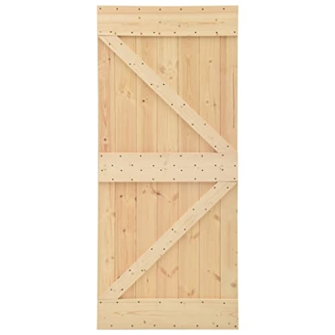 vidaXL Kiefernholz Massiv Schiebetür mit Beschlag Schiebetürbeschlag Schiebetürsystem Tür Holztür Holzschiebetür Laufschiene 90x210cm