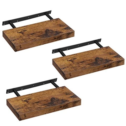 VASAGLE Wandregal, 3er Set, Schweberegal, Regalbrett, 20 x 40 x 3,8 cm, Wandboard für Bilderrahmen, Deko, Regal für Wohnzimmer, Arbeitszimmer, Küche, vintagebraun LWS24BX-3