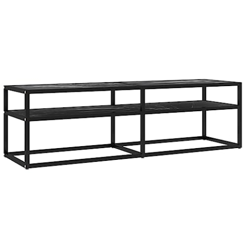 vidaXL TV Schrank Lowboard TV Möbel Tisch Board Sideboard Fernsehtisch Fernsehschrank HiFi-Schrank Schwarz Marmor-Optik 140x40x40,5cm Hartglas