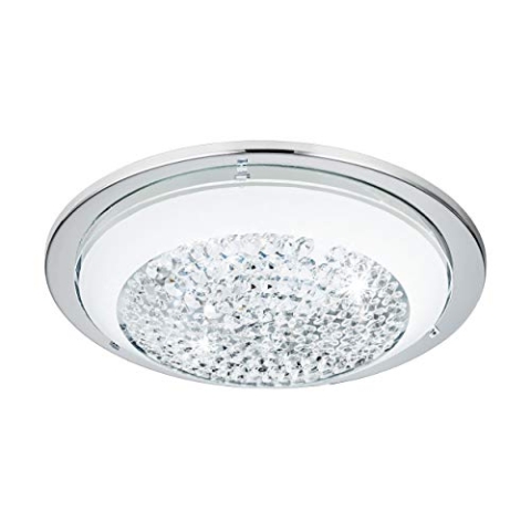 EGLO LED Deckenleuchte Acolla, Ø 29 cm, 1 flammige Deckenlampe, Wohnzimmerlampe, klassisch, Schlafzimmerlampe aus Metall, Glas und Kristall in Chrom, Weiß, Klar, LED Flurlampe Decke, warmweiß