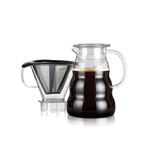 Bodum Melior Edelstahl Feinmaschige Dauerfilterkaffeemaschine 8 Tassen mit Tritan-Filterhalter, Glas, Transparent, 15 cm