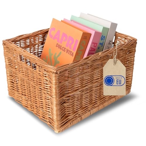 Creative Home 4 x Großer Weidenkorb Aufbewahrungskorb | 40 x 30 x 24 cm (+/- 2 cm) | Handgeflochten, Haltbar | Korb Geflochten Naturkorb mit Griffen Aufbewahrung | Für Spielzeug, Werkzeuge, Bad Korb