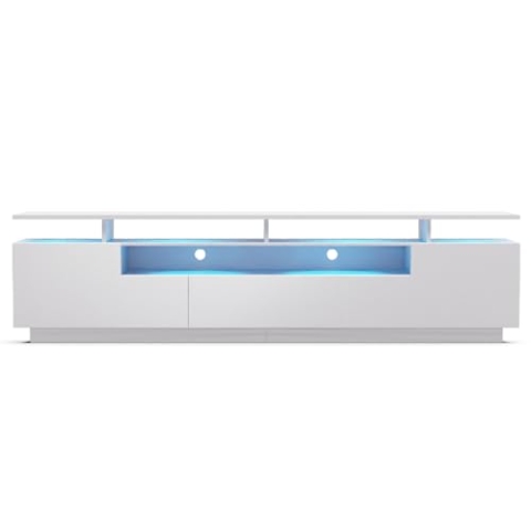 blumfeldt Klarstein TV Board, Wohnzimmer Möbel für TV, 195 cm Fernsehschrank mit Color-LEDs, Großes TV-Lowboard, Niedrige TV-Schränke mit Stauraum, Schrank für Fernseher, TV-Schrank Modern, Weiß