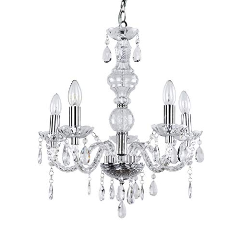 lux.pro Lüster/Kronleuchter - Modernes Design: verchromte Decken-Leuchte aus Metall & Kunst-Kristall - Ø 52 cm Leuchte - 5 x E14 Sockel - stilvolle Deckenlampe für Wohnzimmer & Schlafzimmer