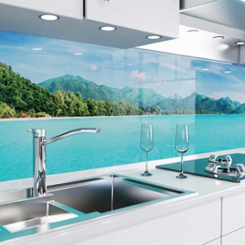 danario Küchenrückwand selbstklebend - Matt - Spritzschutz Küche - versteifte PET Folie - 0,37 mm - Tropisches Paradies - 60cm x 60cm