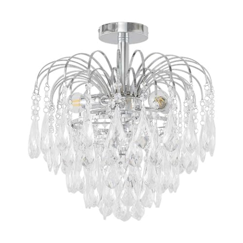 Lindby Kristall Look Deckenlampe Acryl Metall, Kronleuchter 3 flammig 3x E14 max. 40W ohne Leuchtmittel Wohnzimmerlampe Schlafzimmerleuchte