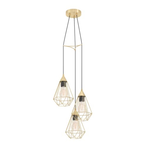 EGLO Pendelleuchte Tarbes, 3 flammige Hängelampe, Hängeleuchte aus Metall in Messing-Gebürstet, Esstischlampe, Wohnzimmerlampe hängend mit E27 Fassung, Ø 31 cm