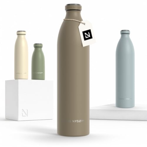 LARS NYSØM Edelstahl Trinkflasche 350ml, 500ml, 750ml, 1L, 1 5 liter | Thermosflasche Kohlensäure geeignet | Auslaufsichere Wasserflasche für Sport, Outdoor, Schule (Taupe Brown, XL 1500ml)
