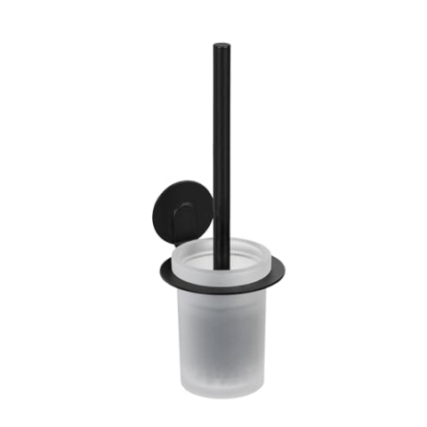 WENKO Turbo-Loc® WC-Garnitur Bivio Black matt, Wandhalter aus Aluminium, Einsatz aus Glas, inkl. WC-Bürste, Befestigen ohne Bohren, Schwarz