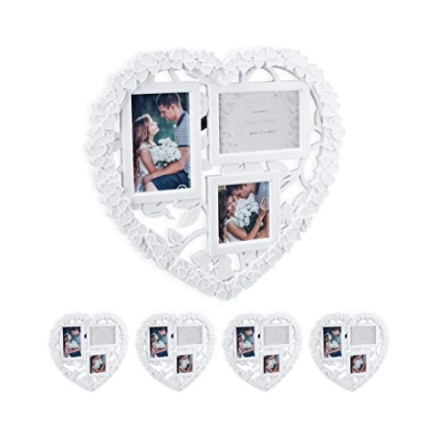 5 x XL Herz Bilderrahmen Collage, Bildergalerie, Hoch-, Querformat 10x10, 10x15, Geschenk f. Hochzeit, Paare, weiß