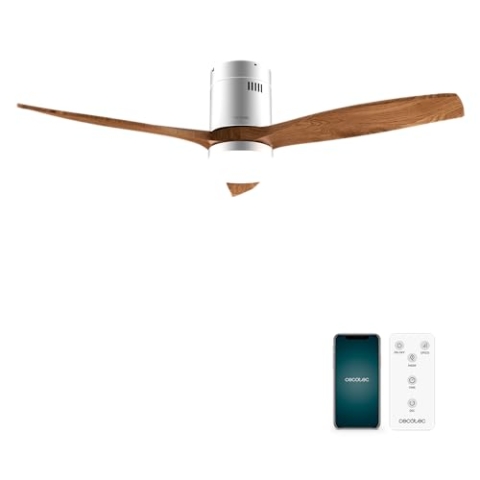 Cecotec - Deckenventilatoren mit Licht EnergySilence Aero 5600 Aqua GoldWhite Connected, 132 cm, 40 W, LED 20W Licht, 3 Flügel, 6 Geschwindigkeiten, Timer, Winter/Sommermodus, Wi-Fi, Gold-Sieß