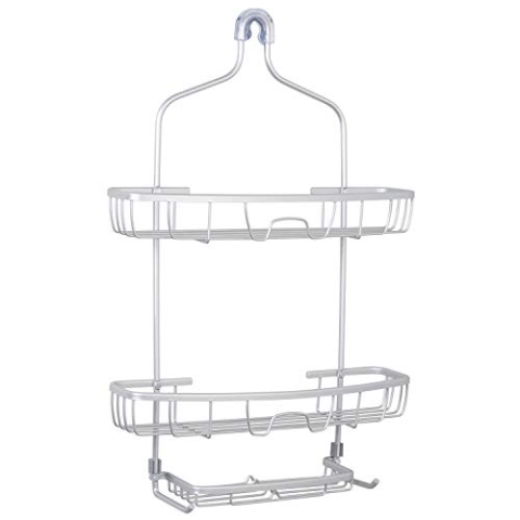 Zenna Home E7415AL Aluminum Shower Caddy Satin NeverRust Duschablage, rostfrei, breit, 2 Ablagen und Seifenschale, Aluminium, Chrom seidenglänzend, 2-Shelf, Extra Wide