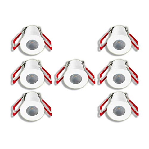 3W LED Mini Einbaustrahler, 3000K Warmweiß, Dimmbar,Aluminium, IP65 Wassergeschützt, Innen- und Außenbeleuchtung (Weiss, 7x Minispot)