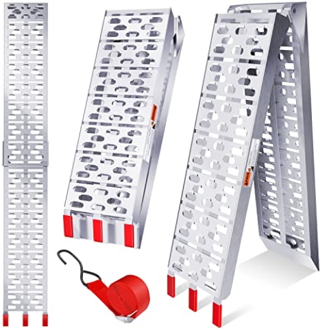 MASKO® Auffahrrampe 340kg Faltbare ALU Verladerampe Max 680kg* Pro Paar Verladeschiene Antirutsch Klappbar max. 340kg* pro Stück Motorrad ATV Quad PKW Auto Laderampe,1x Auffahrrampe Silber
