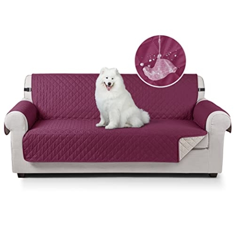 TAOCOCO Sofa Überzug, Sofabezug Wasserdicht Mit Gummiband，Wohnzimmer Anti-Rutsch Gepolsterter Sofaschutz für Haustiere, Katzen, Hunde, Spielende Kinder(Weinrot, 3 Sitzer)