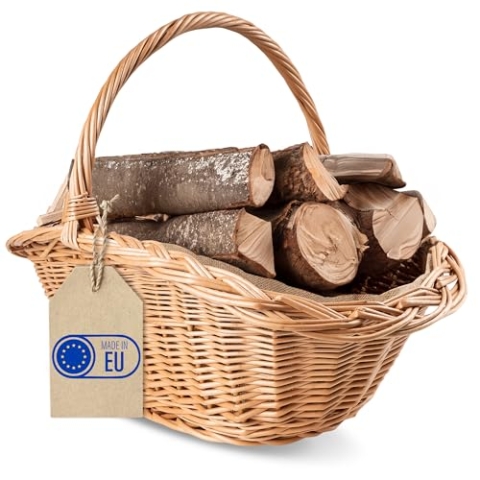 Creative Home Groß Holztrage Rattan Kaminholzkorb Kaminkorb Tragekorb | 60 x 40 x 39 cm | Aufbewahrung Oval Holzkorb Weidenkorb für Kaminholz/Holz | Braun Dick Weide Feuerholzkorb